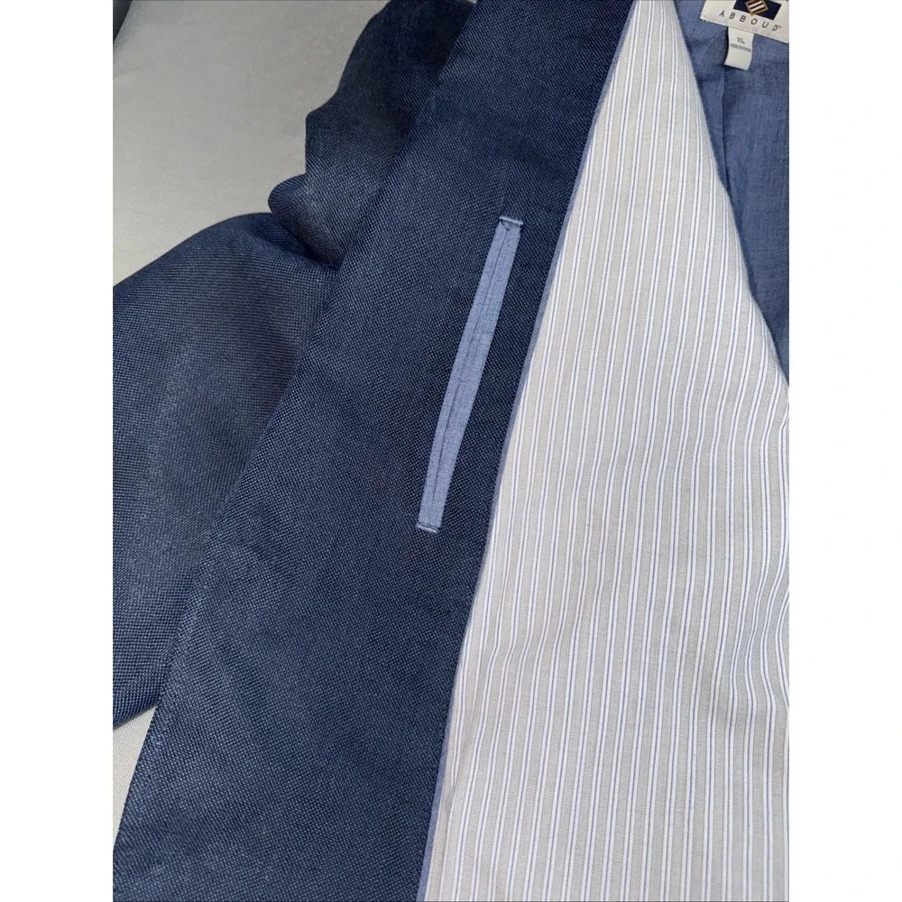 Joseph Abboud Sports Coat 44R 100%‎ Linen Two Button Blue Lined Blazer